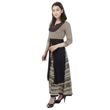 Beige black laced & flared cotton long Kurti For Women