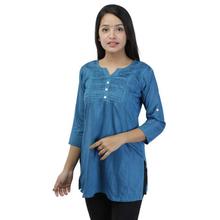 Blue Lining Textured  Rayon Slub Top For Women