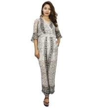 Cream Floral Printed Chiffon Jumpsuit For Women