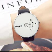 Unique Turntable White Dial /Black Strap Sports Creative Casual PU Leather Belt Trending Watch