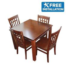 4 Seater Wooden Square Top Dining Table - Coffee