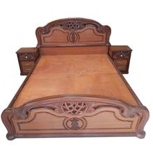 Brown Wood Frame King Size Bed Wth 2 Side Attached Table