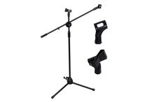 Pro Adjustable Height Microphone Stand Two Vocals Dual Mic Clip 360-degree Rotating Folding Type Boom Arm Tripod