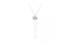 Crystal Maple Leaf Long Beaded Artificial Pearl Chain Tassel Sweater Necklace