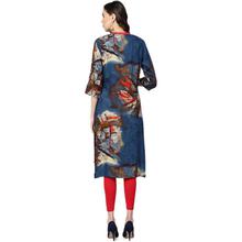 Women Beige & Blue Rayon Printed Kurta- 8003