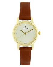 Titan Champagne Dial Analog Leather Strap Watch For Women - 2572Yl01
