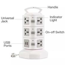 Tower Power Strip with 2 USB Surge Protector Extension Lead 3m/9.8ft 12 way Outlets Multi Plug Switches Electric UK Plug Vertical Socket