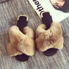 Fluffy Woman Slipers Flat Slippers Fur Slides Women Footwear Furry Dames Ladies Fuzzy Plush Sandals