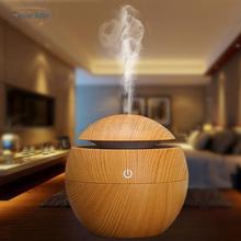 Mini Ultrasonic Air Humidifier USB Aroma Diffuser Wood Grain LED Night