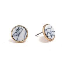 Gold Toned Marble Stud Round Earrings