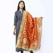 Orange/Golden Printed Banarasi Shawl For Women