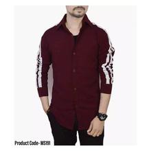 Hifashion- Men's Stripe Stretchable Shirt For summer-Maroon