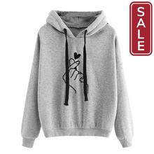 SALE- Women Hoodies Casual Kpop Finger Heart Love Pattern