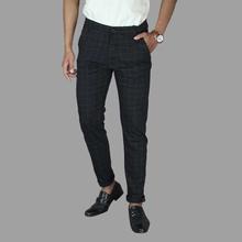 Black Stretchable Check Pants For Men By Nyptra