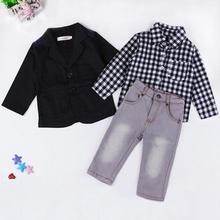 Kids Plaid Jacket,Shirt & Jeans Pant HF-666