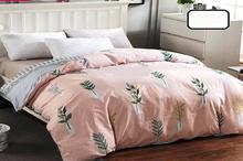 Peach Pink Leave Print Double Bed Set  MV-119