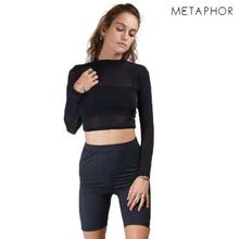 METAPHOR Black Mesh Turtle Neck Full Sleeve Plus Sized Top For Women - MT45B