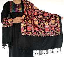 Black Full Embroidered Acrylic Pashmina Shawl for Women