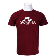 Wosa - Maroon Round Neck Gurkha Print Half Sleeve Tshirt for Men