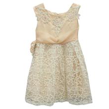 Light Peach Floral Netted Frock For Girls