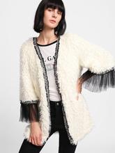 Contrast Mesh Cuff Faux Fur Teddy Coat