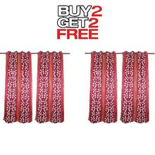 Curtains Buy 2 Get 2 Free [4pcs] [White Leaf] - Red