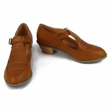 Brown Laser Cut Buckle Closed Shoes For Women