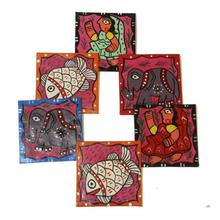 Multicolored Square Mithila Art Tea Coaster Set - 6 Pcs