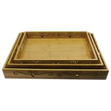 Brown 3-Piece Bamboo Made Serving Tray Set