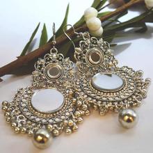 Flower Designed Double Mirror Silver Toned Earrings For Women
