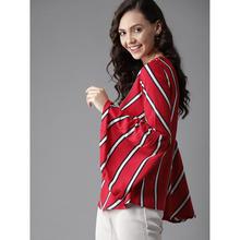 Casual Full Sleeve Striped Women Red Top