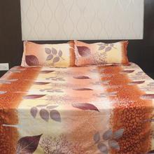 Rangoli Brown Multicolor Tree And Leaves Design Bedsheet With Free Pillow Covers