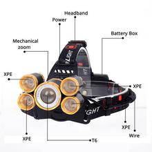 CREE 5*LED XML T6 Headlight 20000 Lumens 4mode Zoomable Headlamp