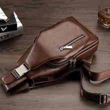 Promotions 2019 new arrived Men's casual Shoulder PU leather Crossbody Bags travel Chest pack Messenger bag With USB Interface