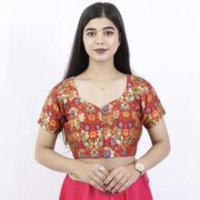 Red/Golden Brocade Floral Saree Blouse For Women - NB-1018