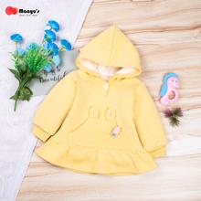 Baby/Toddler Girl Rabbit Ear Frock Style Casual Fleece Pullover Hoodie - Yellow