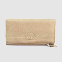 Cream Plain Front Zipped Leather Purse For Women