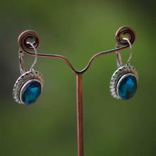 Blue Oval Stoned Dangler Earrings