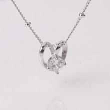 Ouxi Silver/White Crystal Embedded Heart Pendant With Chain For Women-K30028-2