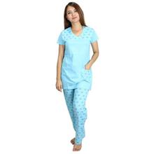 INSLL116 Printed Pyajama Set- Aqua Blue