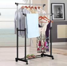 Stainless Steel Foldable Clothes and Garment Hanging Rack Double Drying Stand with Wheels (5.2ft Long, Silver)