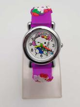 Kitty Rubber Strap Analog Watch with Sticker Book For Kids