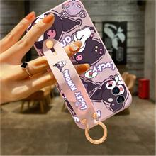 Hontinga for OnePlus Nord 2 5G Back Cover Wrist Strap Cute Kuromi Printed Square Liquid Silicone Phone Case