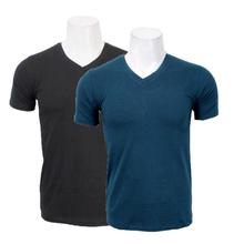 Combo Of 2 Lycra Stretchable V-Neck T-Shirts - Black/Blue