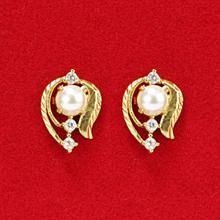 Gold Plated White Stone Studded Push-Back Earrings For Women