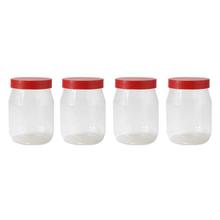 Round 5" Transparent Plastic Spice Jar with Red Lid - Set Of 4