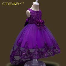 Summer Kids Embroidered Lace Flower Girls Dress Formal Girl Dresses for Party Wedding Children Sequined Prom Dresses with Tail