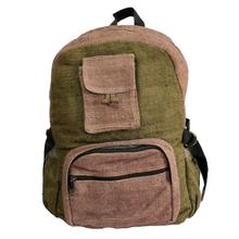 Army Green/Brown Hemp Front Pocket Backpack- Unisex