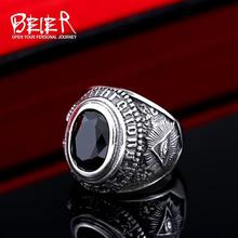 BEIER Stainless steel Cool Unique Black Stone Ring