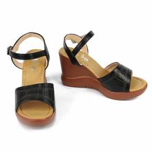 Black/Brown Ankle Strap Wedge Heel Shoes For Women